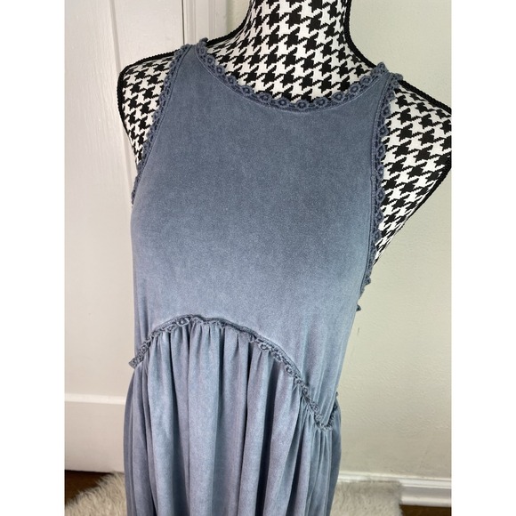 POL Women's M Washed Blue Stretchy Racerback T-Shirt Tank Dress - Picture 2 of 9